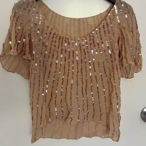 Sheer Sequined Baby Pink/Tan Top